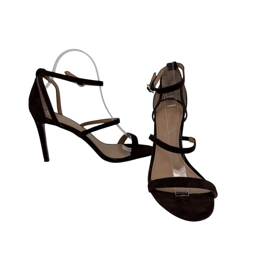 Banana Republic Strappy Stiletto Sandals Womens 7.5 Brown Suede Leather Heels